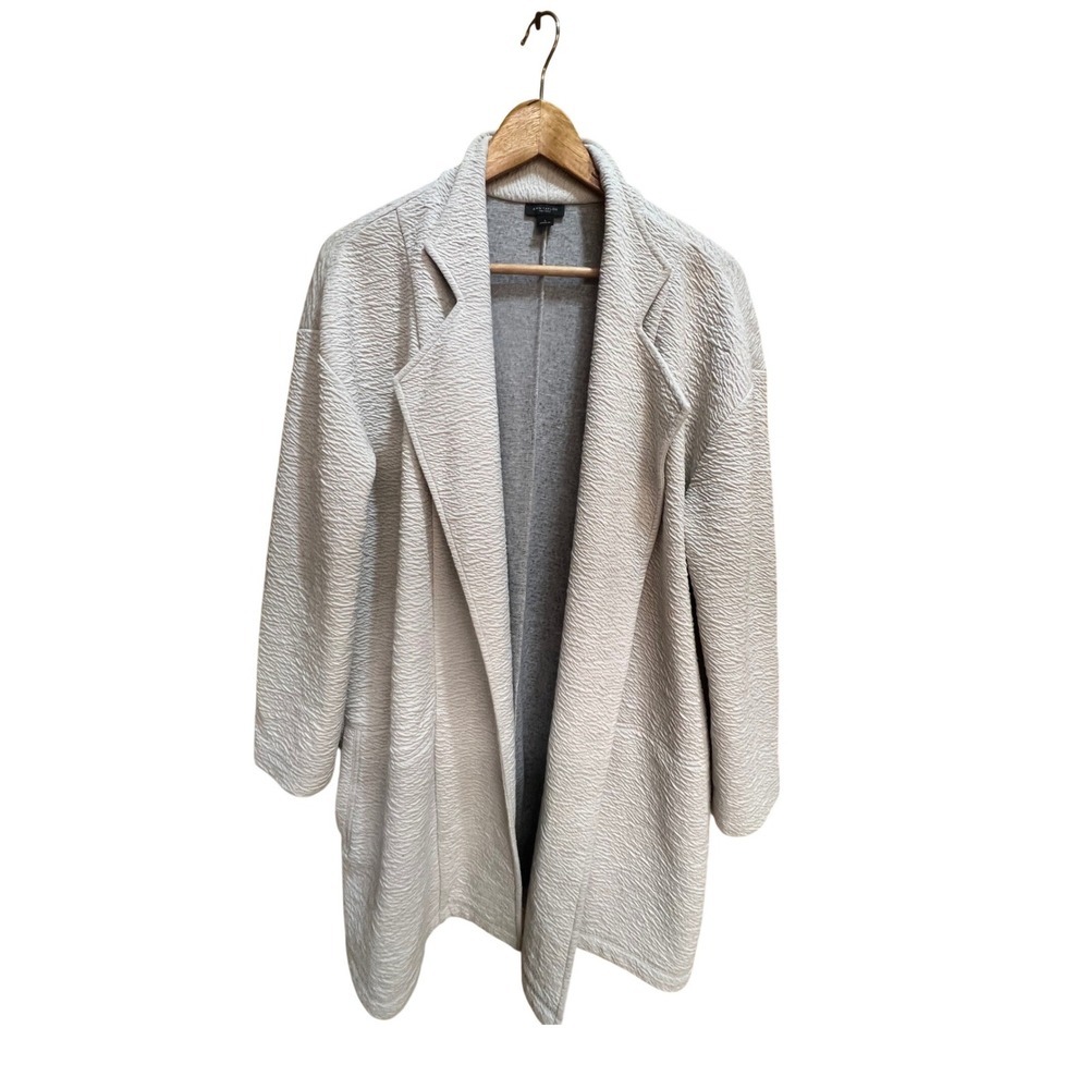 Ann Taylor Factory Womens Gray Textured Open Front Coatigan Jacket Size L 490566